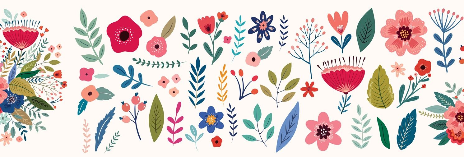 Colorful Mother's Day flower graphic with various floral and leaf illustrations