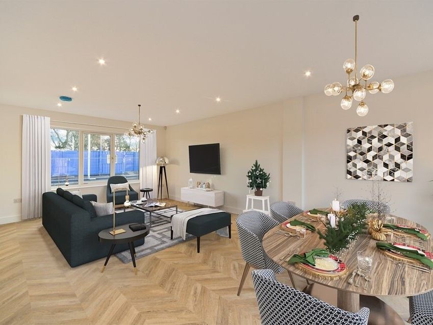 Modern open-plan living and dining room with stylish furnishings