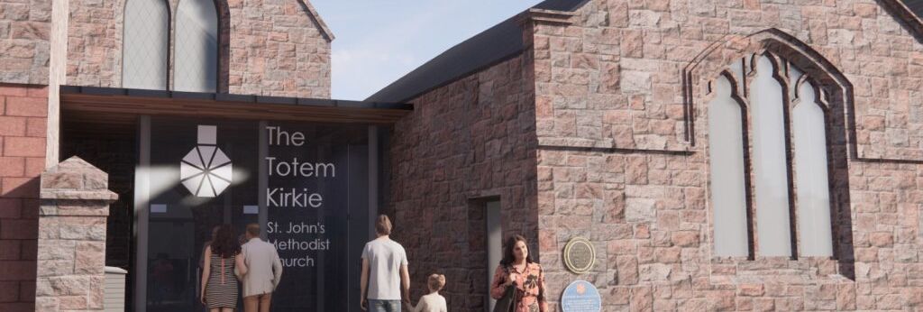 People entering The Totem Kirkie at St. John's Methodist Church