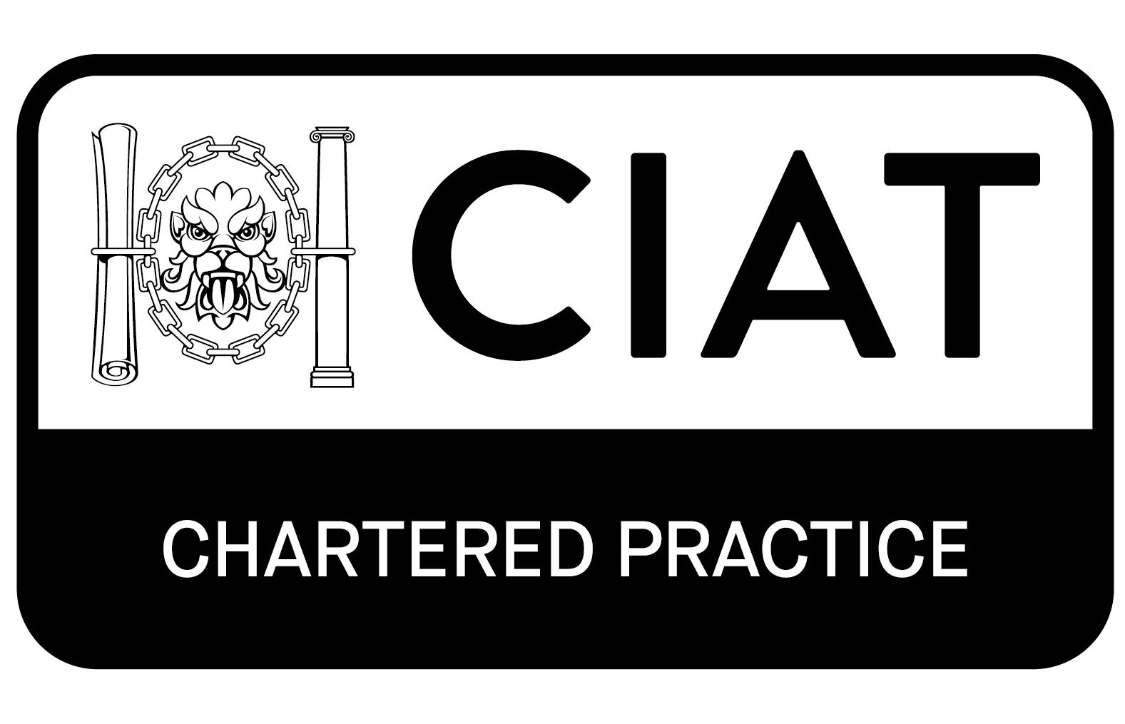 CIAT Chartered Practice logo featuring a lion's head, architectural columns, and the CIAT initials