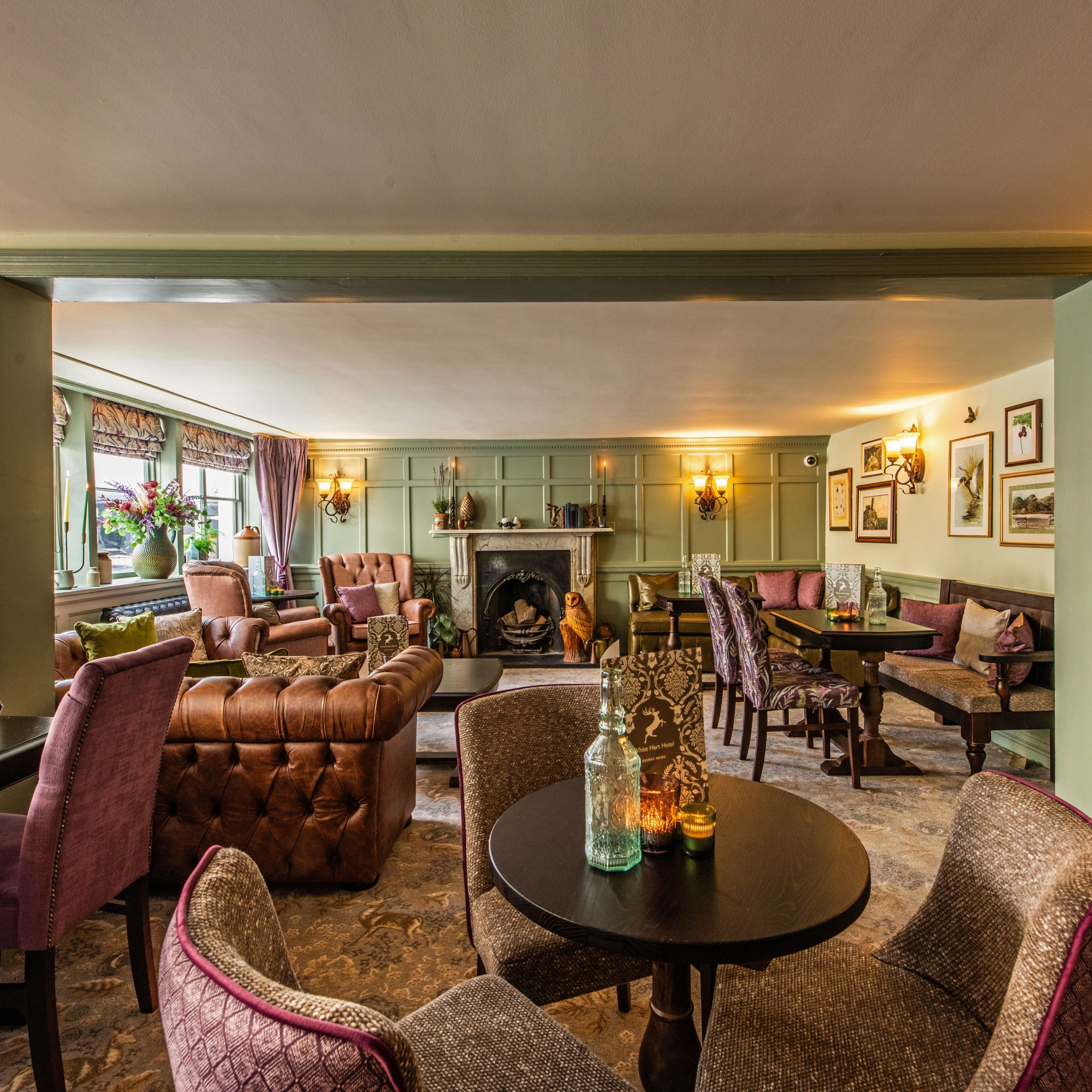 spacious restaurant with wood panelling
