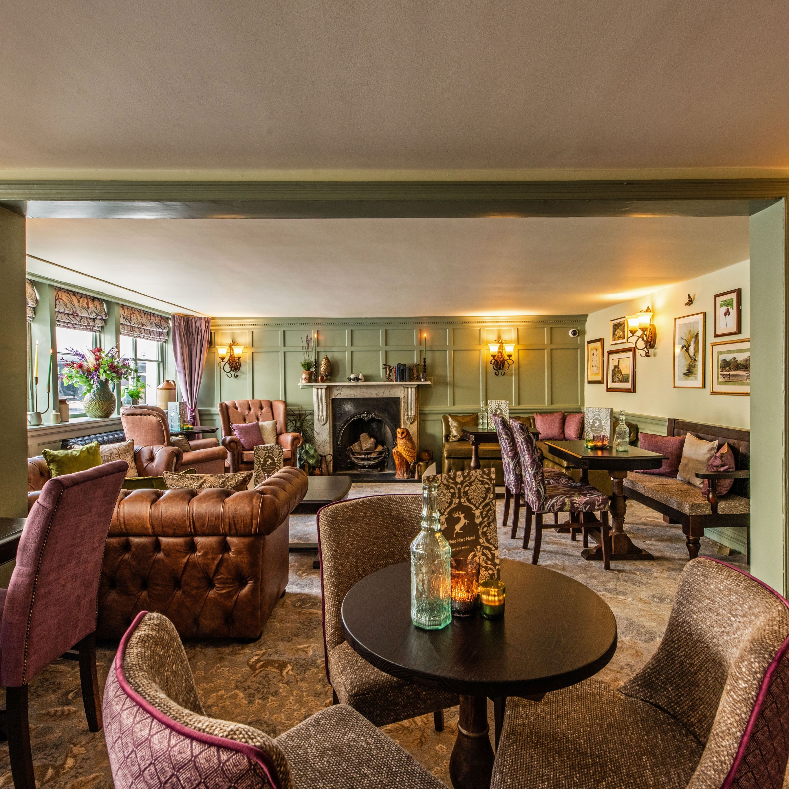 spacious restaurant with wood panelling