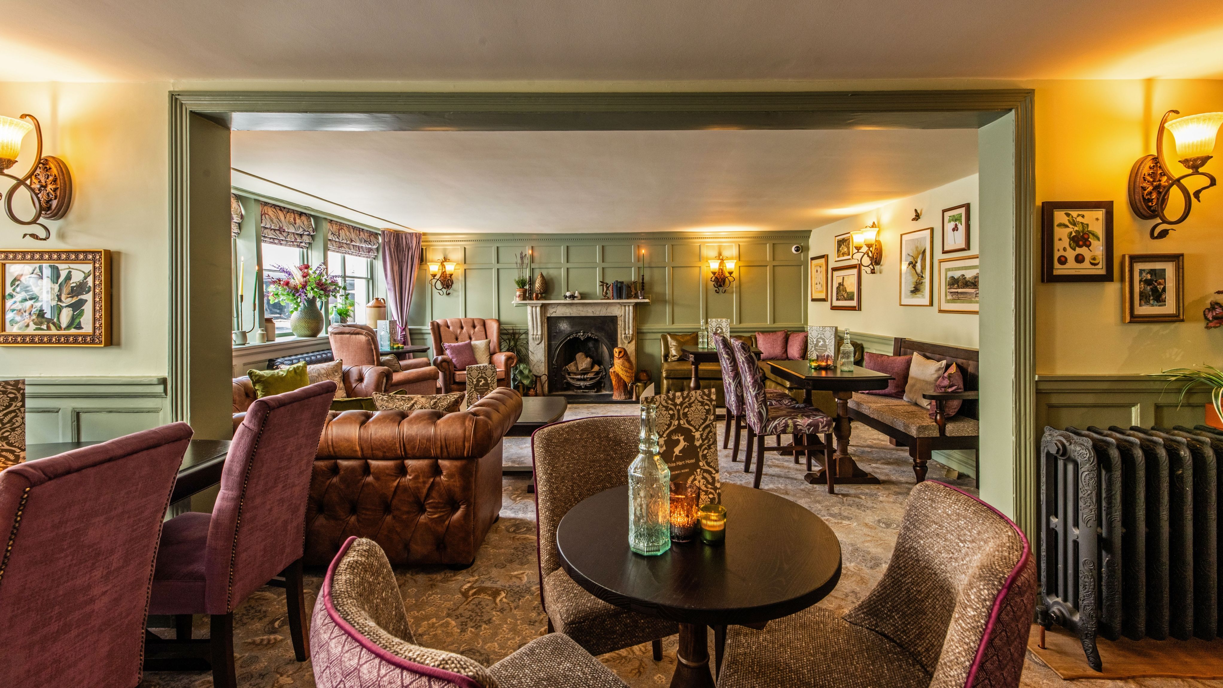 spacious restaurant with wood panelling