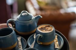 Coffee and tea pot on a tray