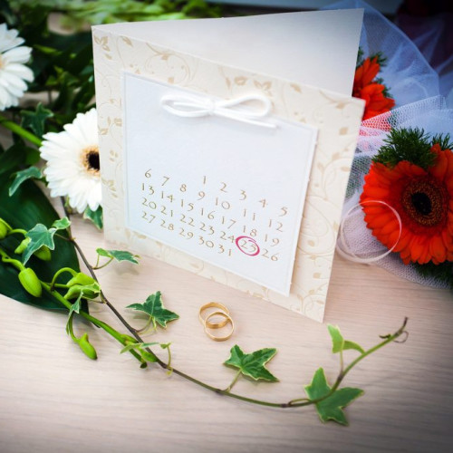 Wedding save the date card and flowers