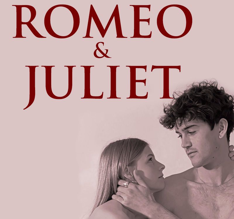 Romeo & Juliet poster with a young couple gazing at each other intimately