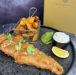 Fish & Chips at the Wisteria Hotel in Oakham, Rutland