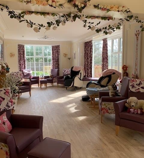 Care home lounge with activities