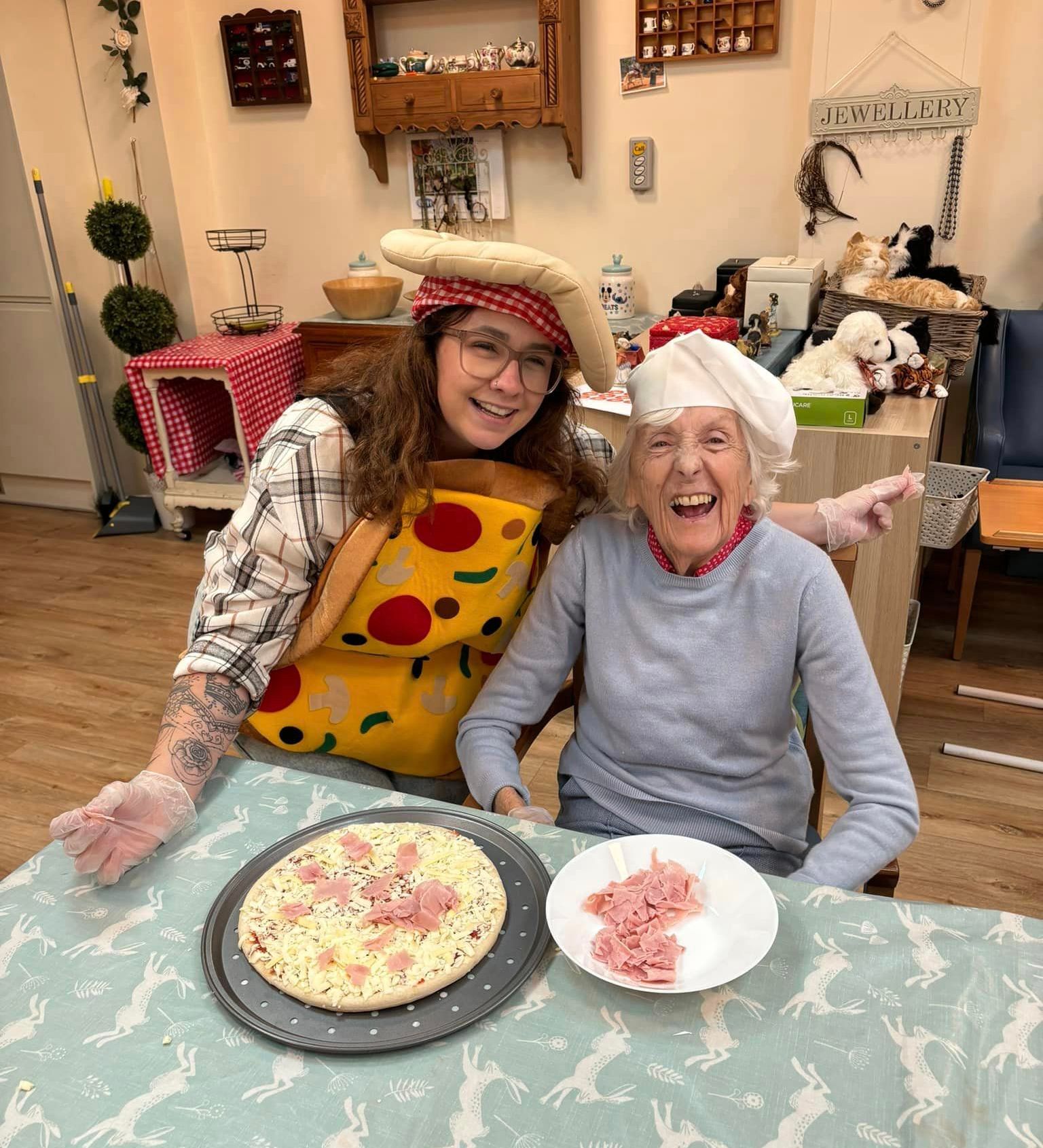 Enjoying making pizzas