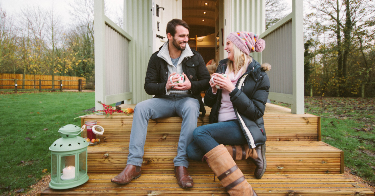 People outside Cowdale Shepherd Hut in Yorkshire