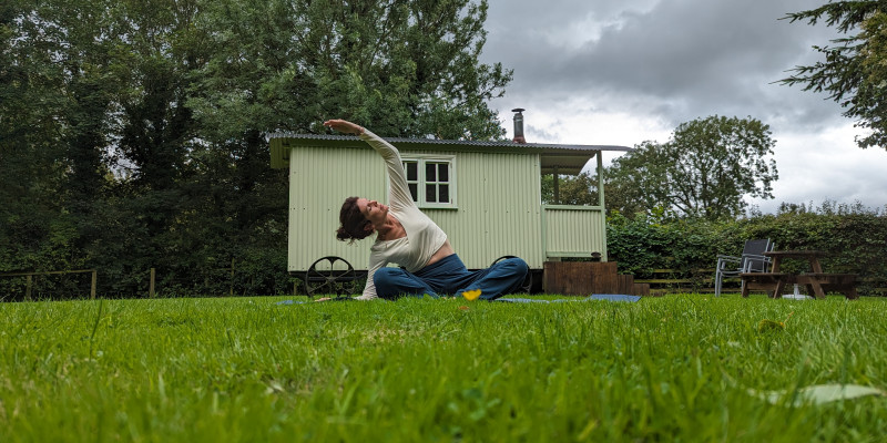 Yoga in front of the Shepherds Hut