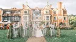 Bridal party with champagne