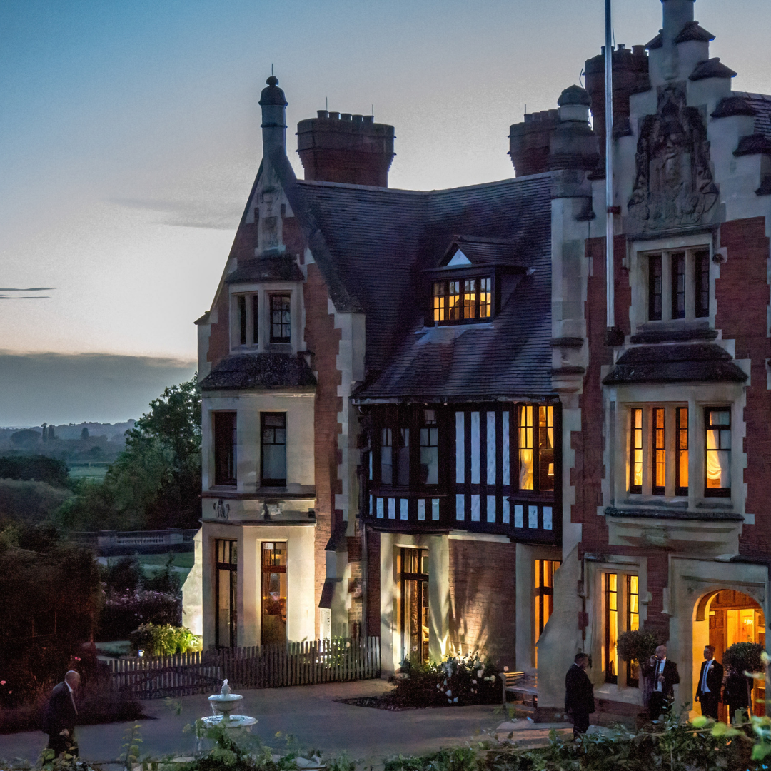 Front hotel exterior at dusk