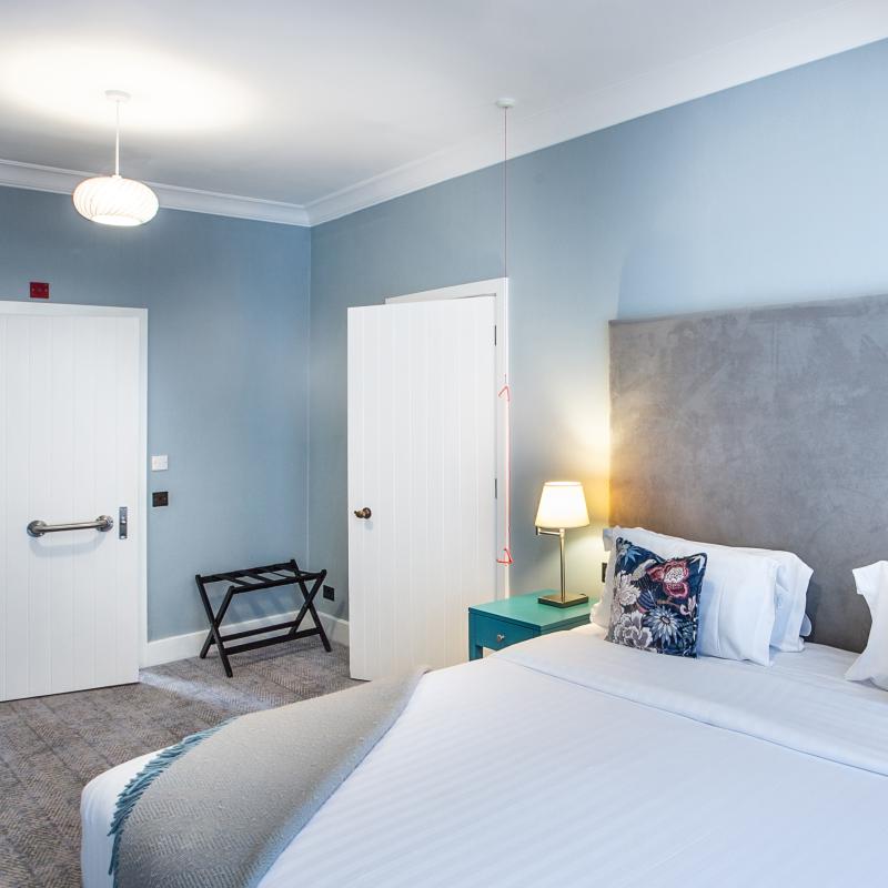 Bedroom with accessible door ways and accessible bathroom
