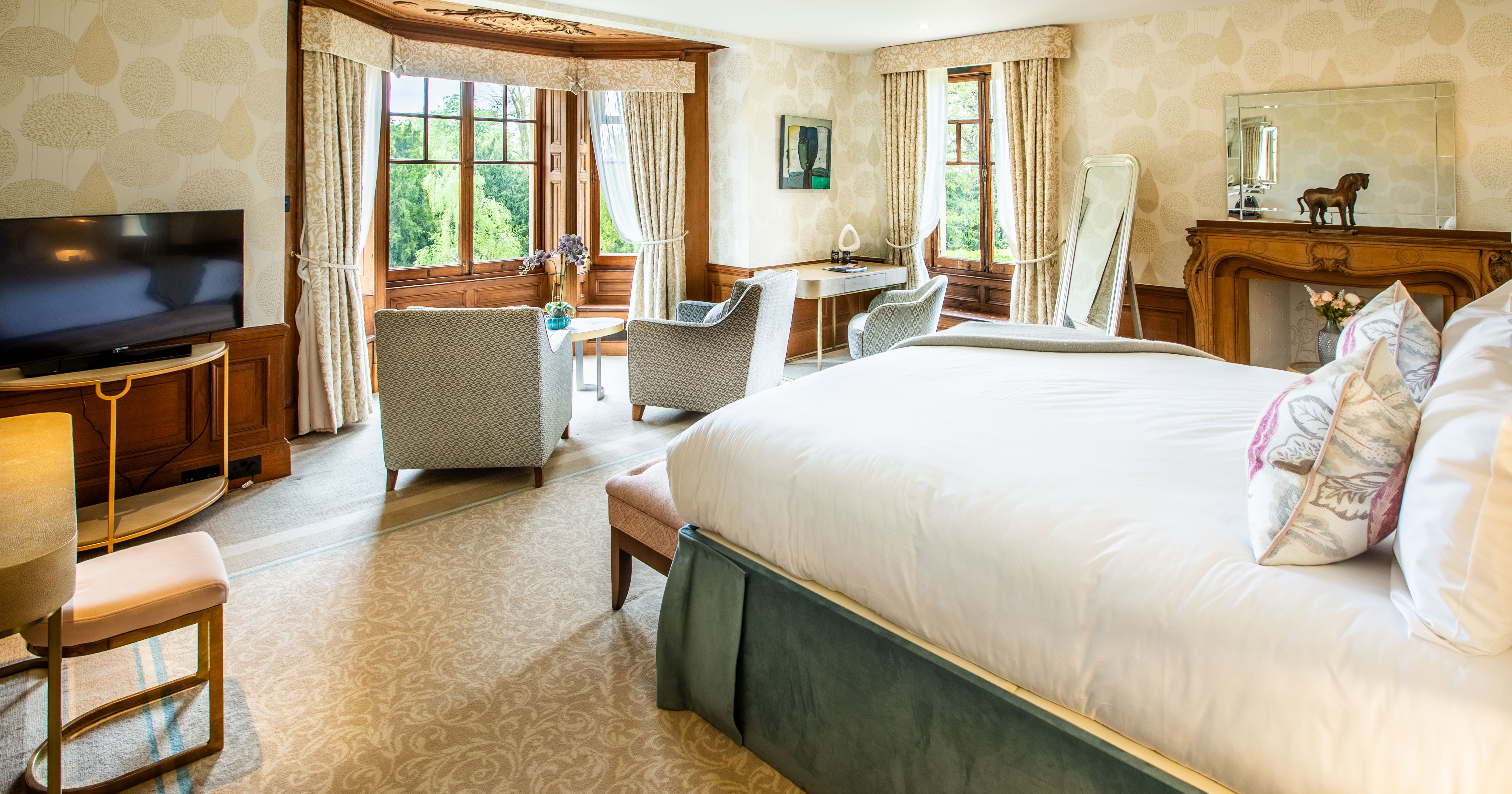 Bedroom facing large  window