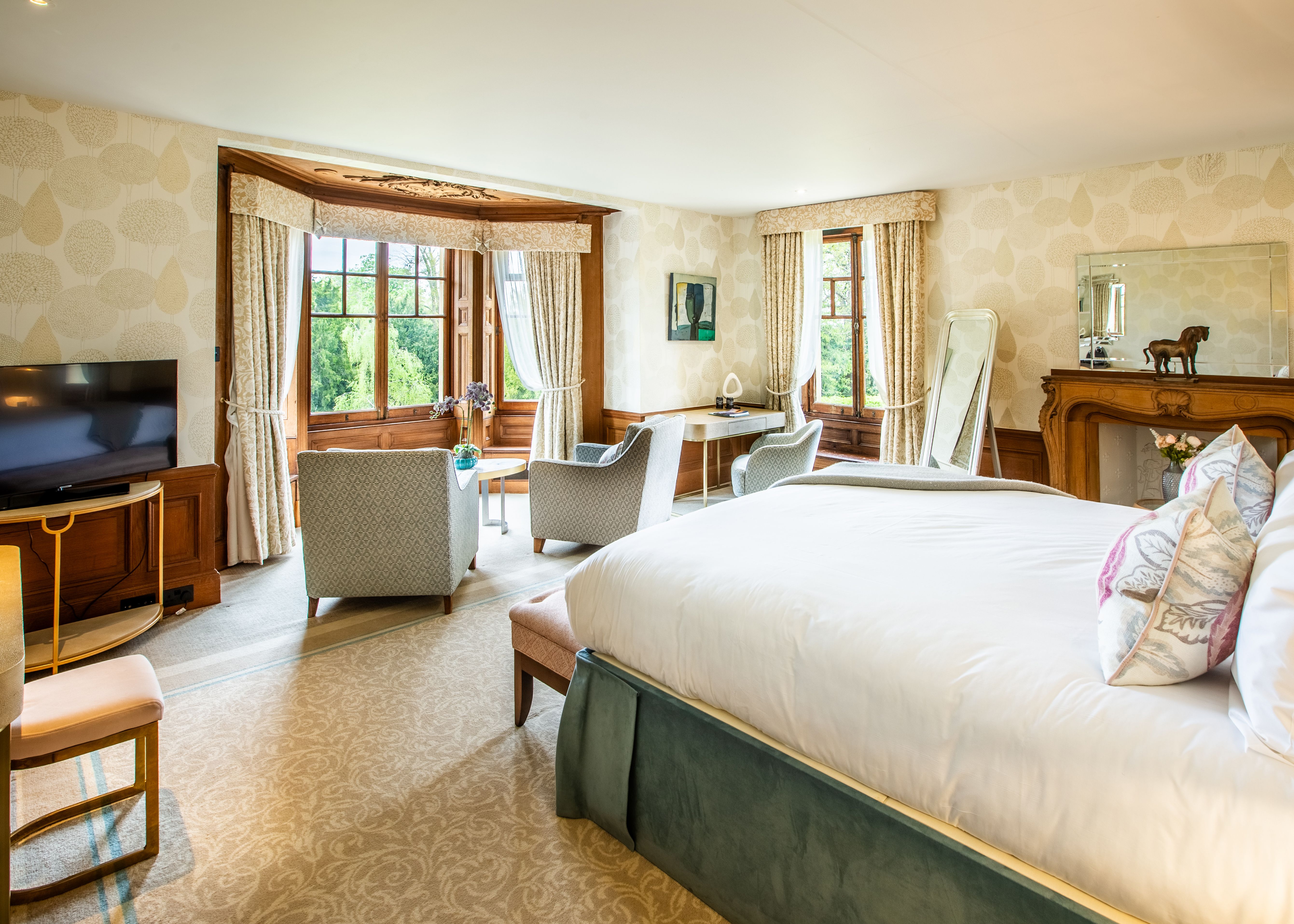 Bedroom facing large  window