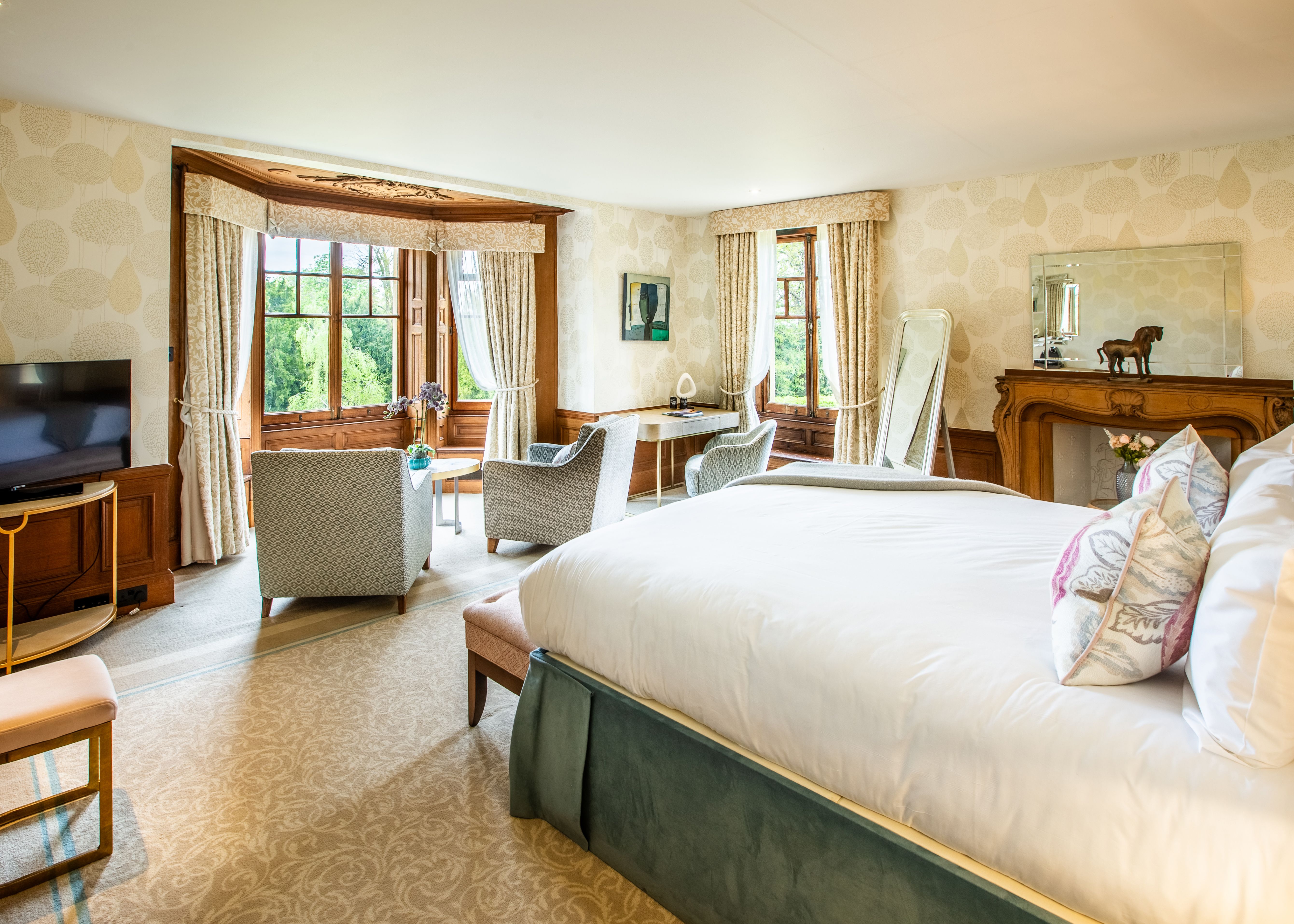 Bedroom facing large  window