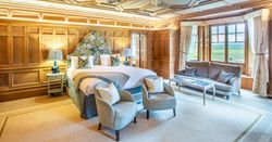 Spacious Bedroom with large window and sofas