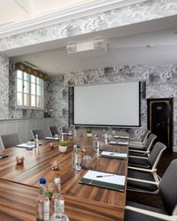 Board meeting set up in the old kitchen